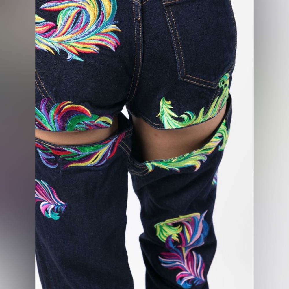 AREA Embroidered cutout high-rise straight-leg jeans - Picture 2 of 5